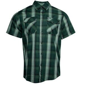 Dixxon Flannel Elk Hunting Pearl Snap Green Plaid Bamboo Short Sleeve Shirt